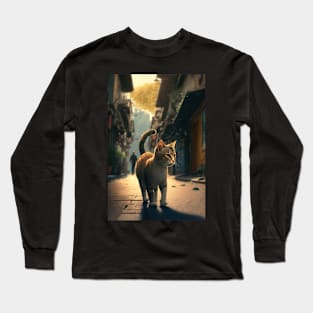 cute cat walking on the street staring off to the distance Long Sleeve T-Shirt